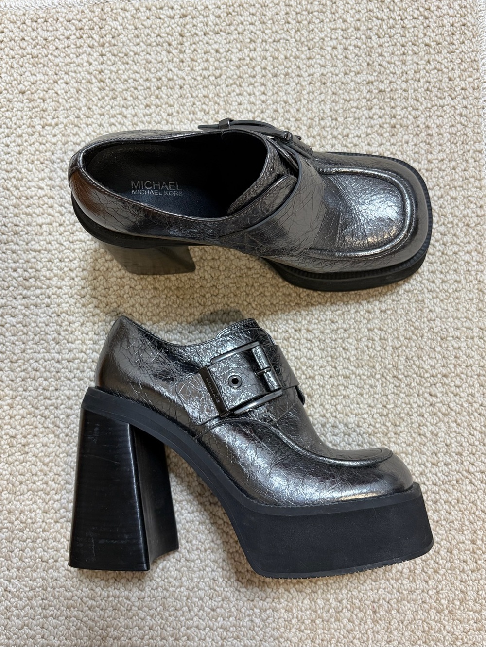 Michael Kors Metallic Leather Platform Loafers Women’s 9 Stomper Whimsigoth